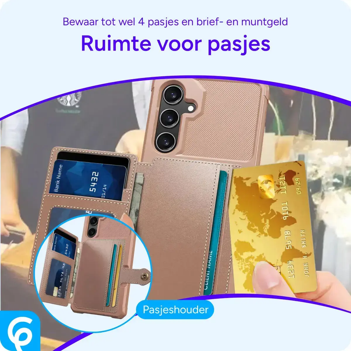 Samsung Galaxy A56 TPU Back Cover met Kunstleren Wallet Roze afbeelding 3