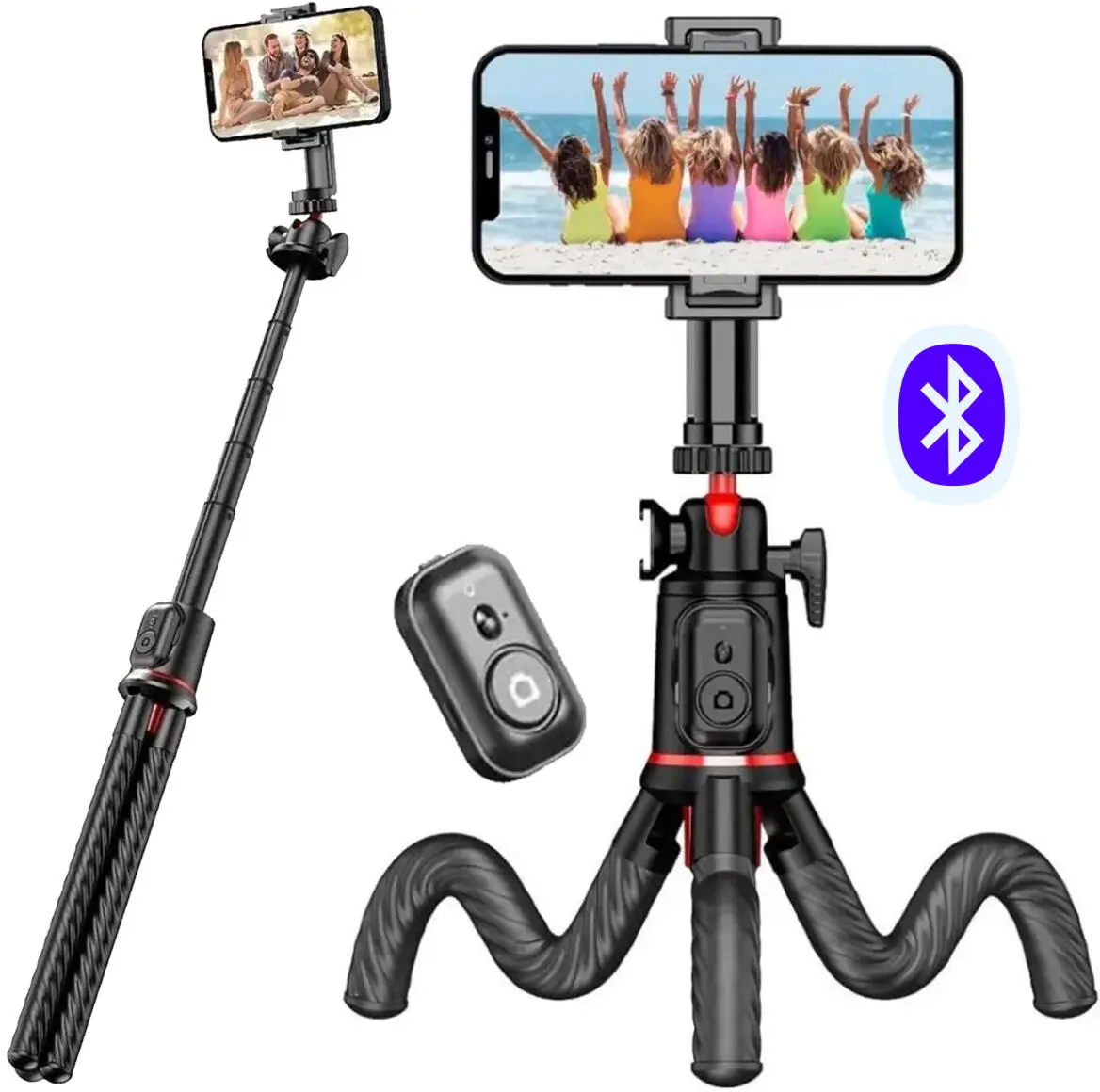 SBG Flexibele Draagbare Octopus Tripod Houder met Selfie Functie Zwart afbeelding 1