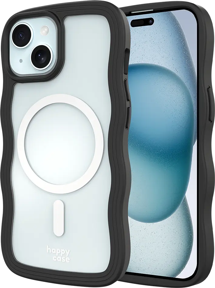 HappyCase Wavy Apple iPhone 17e/16e/14/13 Hoesje MagSafe Back Cover Zwart afbeelding 1