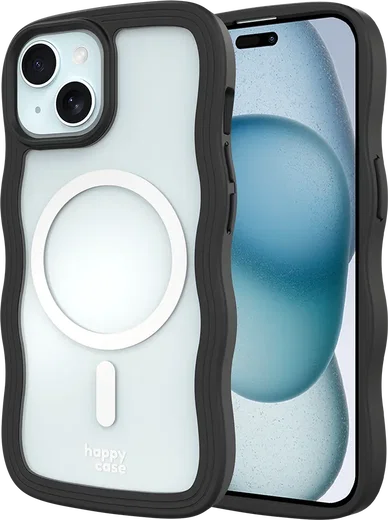 HappyCase Wavy Apple iPhone 17e/16e/14/13 Hoesje MagSafe Back Cover Zwart afbeelding 1
