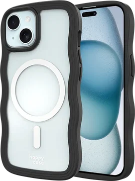 HappyCase Wavy Apple iPhone 17e/16e/14/13 Hoesje MagSafe Back Cover Zwart