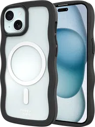 HappyCase Wavy Apple iPhone 16E / 15 / 14 / 13 Hoesje MagSafe Back Cover Zwart afbeelding