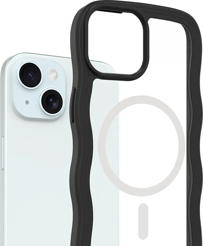 HappyCase Wavy Apple iPhone 17e/16e/14/13 Hoesje MagSafe Back Cover Zwart afbeelding 2