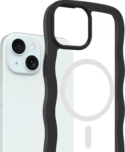 HappyCase Wavy Apple iPhone 17e/16e/14/13 Hoesje MagSafe Back Cover Zwart afbeelding 2