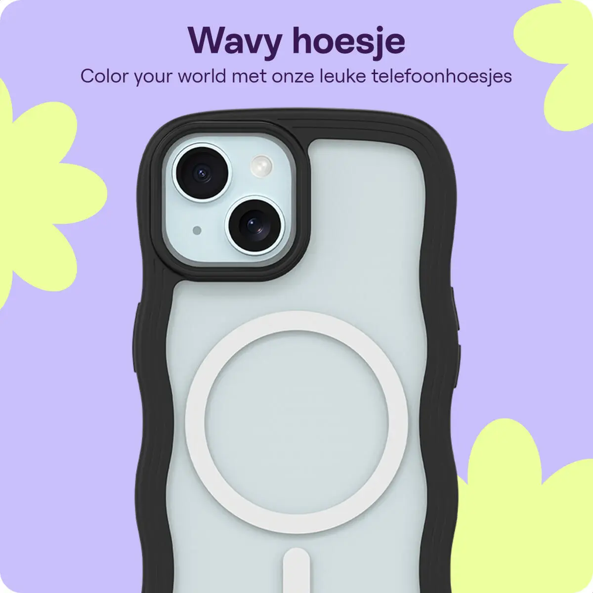 HappyCase Wavy Apple iPhone 17e/16e/14/13 Hoesje MagSafe Back Cover Zwart afbeelding 4