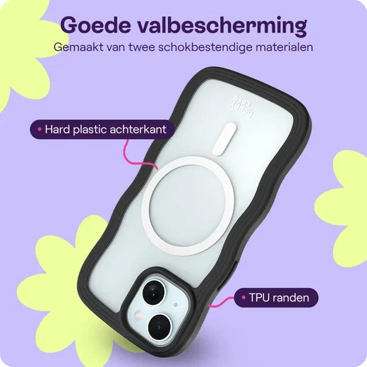 HappyCase Wavy Apple iPhone 17e/16e/14/13 Hoesje MagSafe Back Cover Zwart afbeelding 5