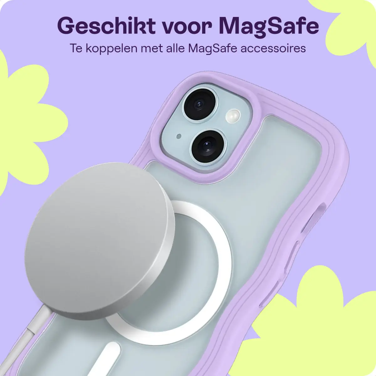 HappyCase Wavy Apple iPhone 17e/16e/14/13 Hoesje MagSafe Back Cover Paars afbeelding 5