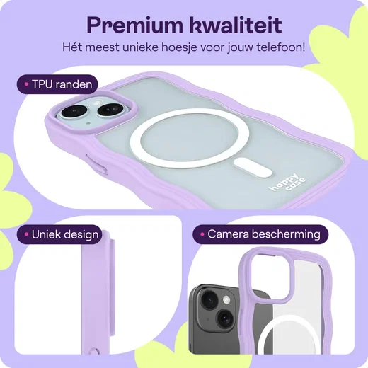 HappyCase Wavy Apple iPhone 17e/16e/14/13 Hoesje MagSafe Back Cover Paars afbeelding 3