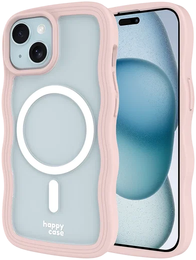 HappyCase Wavy Apple iPhone 17e/16e/14/13 Hoesje MagSafe Back Cover Roze afbeelding 1