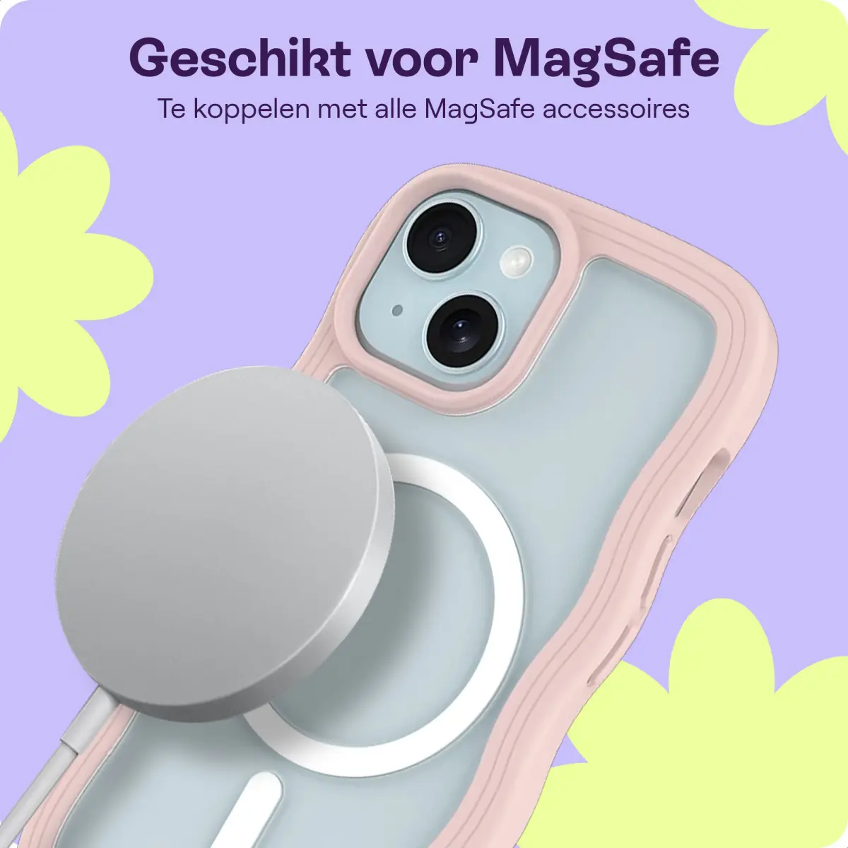 HappyCase Wavy Apple iPhone 17e/16e/14/13 Hoesje MagSafe Back Cover Roze afbeelding 5