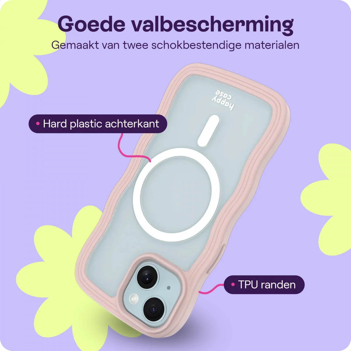 HappyCase Wavy Apple iPhone 17e/16e/14/13 Hoesje MagSafe Back Cover Roze afbeelding 6