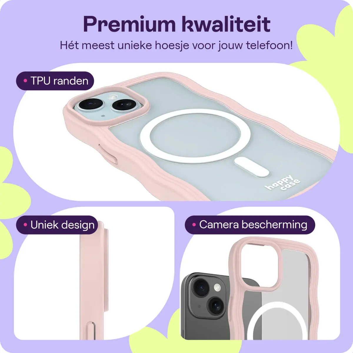 HappyCase Wavy Apple iPhone 17e/16e/14/13 Hoesje MagSafe Back Cover Roze afbeelding 3