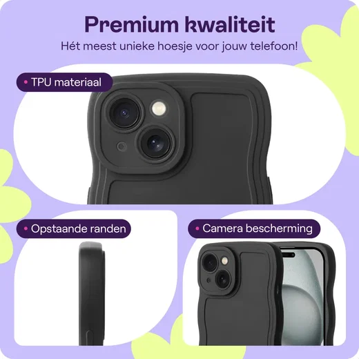 HappyCase Wavy Apple iPhone 15 Hoesje TPU Back Cover Zwart afbeelding 3