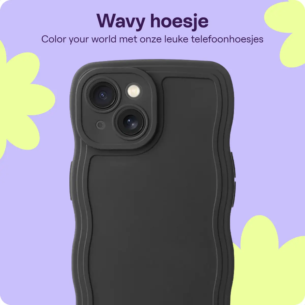 HappyCase Wavy Apple iPhone 15 Hoesje TPU Back Cover Zwart afbeelding 5