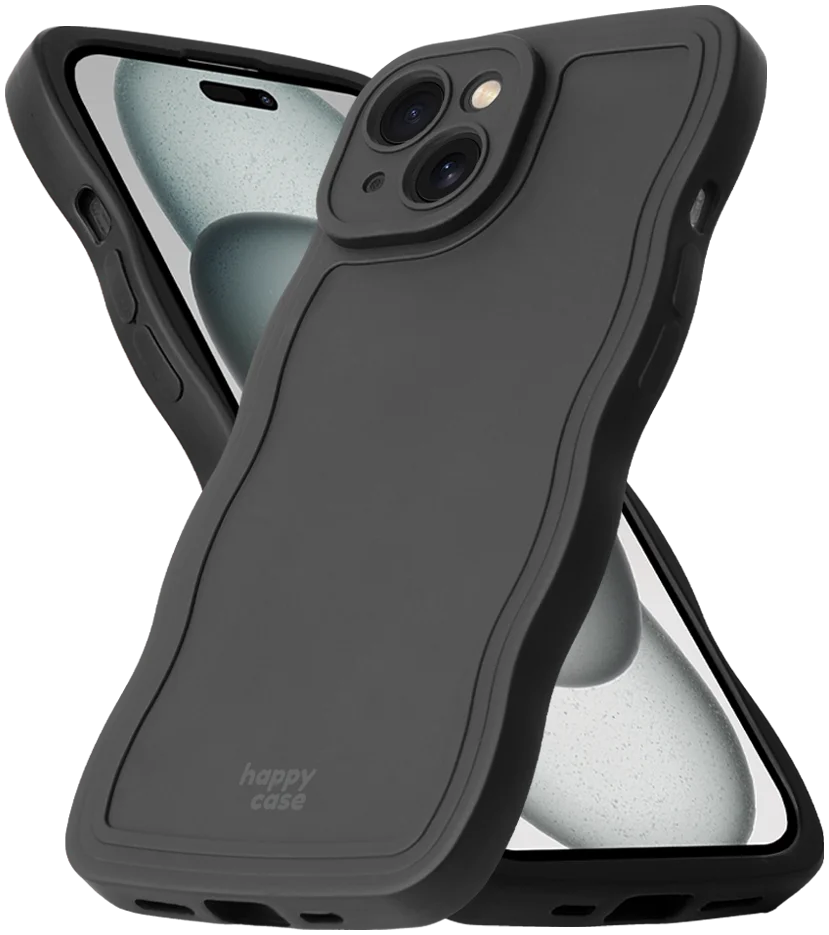 HappyCase Wavy Apple iPhone 15 Hoesje TPU Back Cover Zwart afbeelding 2