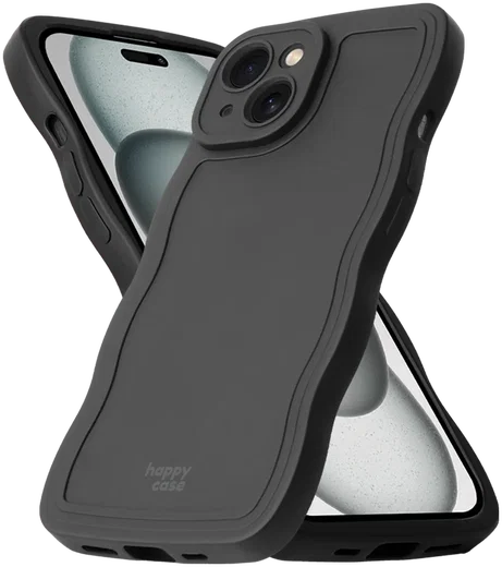 HappyCase Wavy Apple iPhone 15 Hoesje TPU Back Cover Zwart afbeelding 2