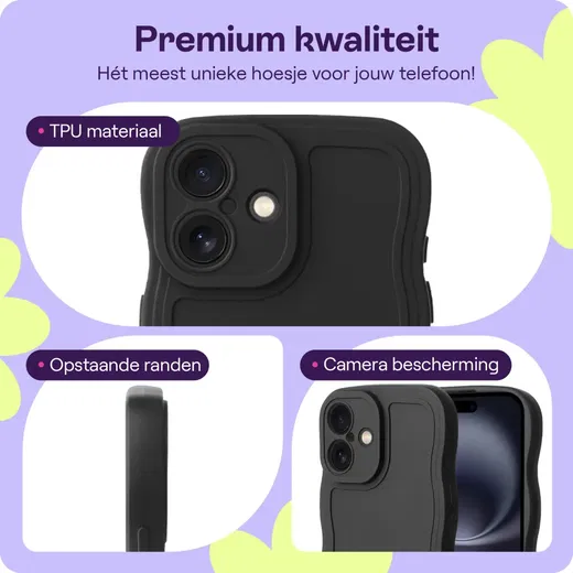 HappyCase Wavy Apple iPhone 16 Hoesje TPU Back Cover Zwart afbeelding 3
