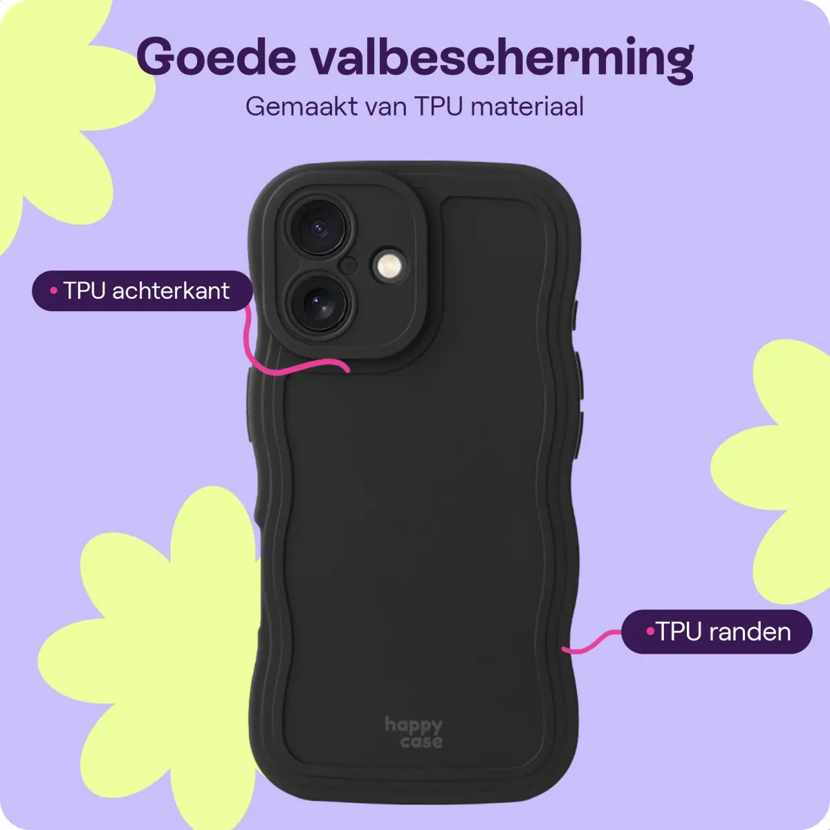 HappyCase Wavy Apple iPhone 16 Hoesje TPU Back Cover Zwart afbeelding 4