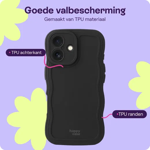 HappyCase Wavy Apple iPhone 16 Hoesje TPU Back Cover Zwart afbeelding 4