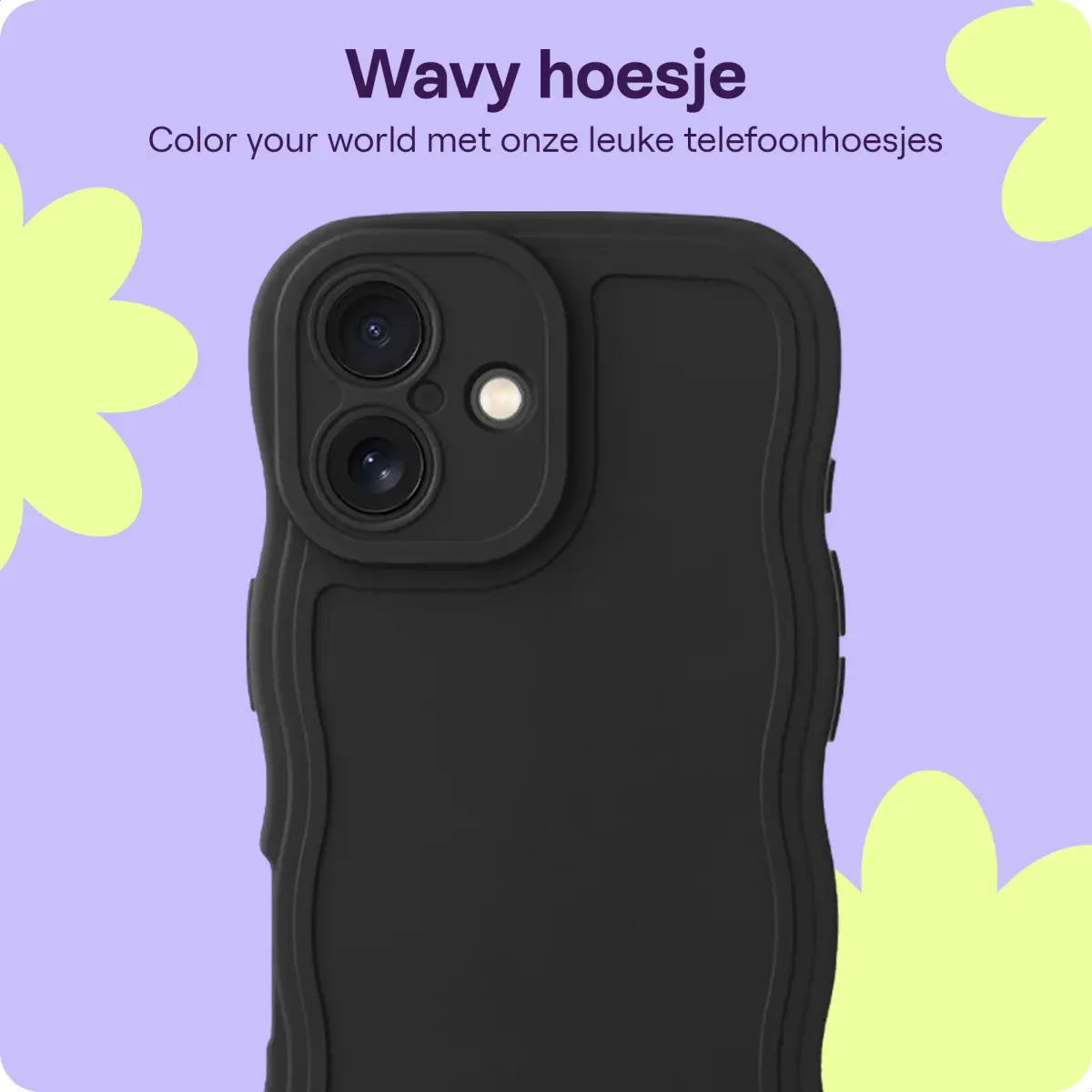 HappyCase Wavy Apple iPhone 16 Hoesje TPU Back Cover Zwart afbeelding 5