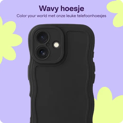 HappyCase Wavy Apple iPhone 16 Hoesje TPU Back Cover Zwart afbeelding 5