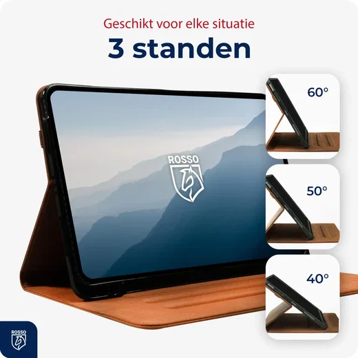 Rosso Deluxe Apple iPad 11 (2025) / 10.9 (2022) Hoes Book Case Echt Leer Bruin afbeelding 4