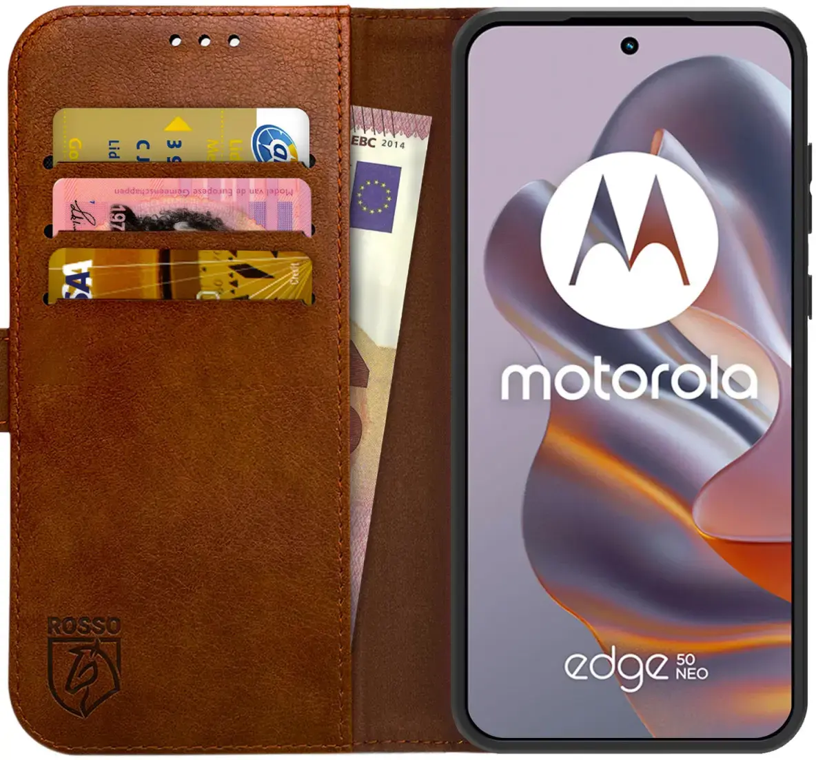 Rosso Element Motorola Edge 50 Neo Hoesje Book Case Wallet Bruin afbeelding 1