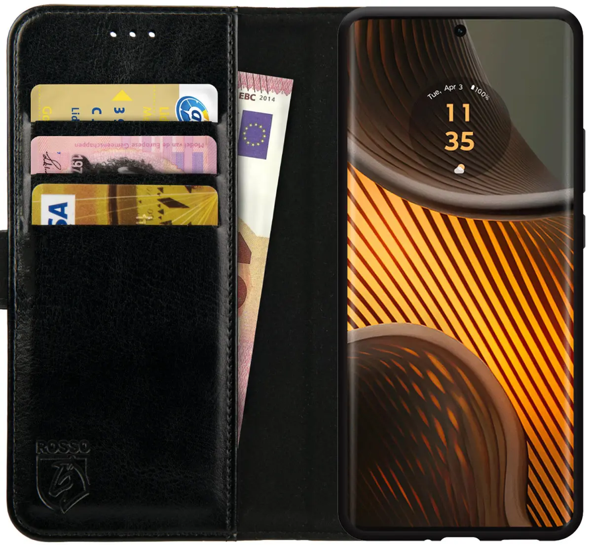 Rosso Element Motorola Edge 50 Ultra Hoesje Book Case Wallet Zwart afbeelding 1