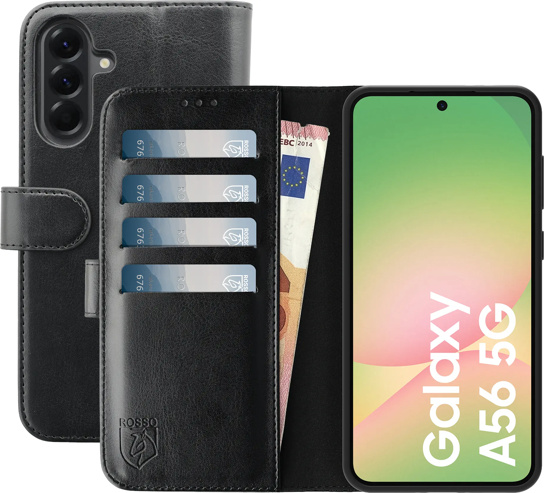 Rosso Element Samsung Galaxy A56 Hoesje Book Case Wallet Zwart afbeelding 1