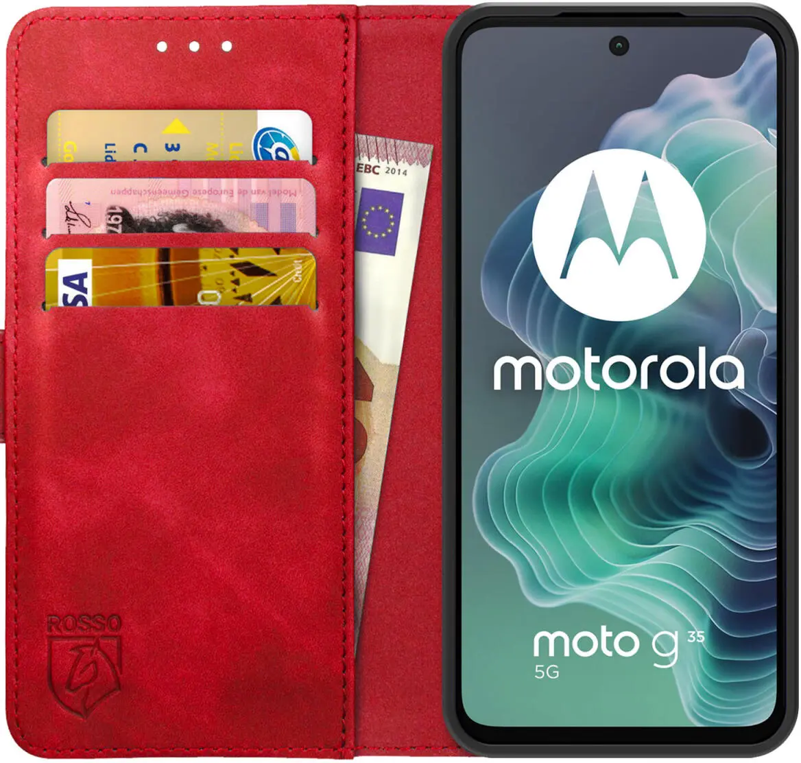 Rosso Element Motorola Moto G35 Hoesje Book Case Wallet Rood afbeelding 1