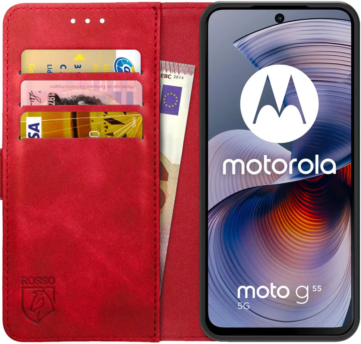 Rosso Element Motorola Moto G55 Hoesje Book Case Wallet Rood afbeelding 1