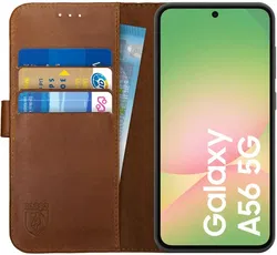 Rosso Deluxe Samsung Galaxy A56 Hoesje Echt Leer Book Case Bruin afbeelding