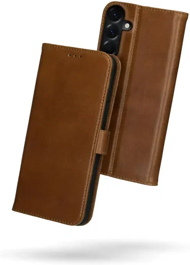 Rosso Deluxe Samsung Galaxy A56 Hoesje Echt Leer Book Case Bruin afbeelding 2