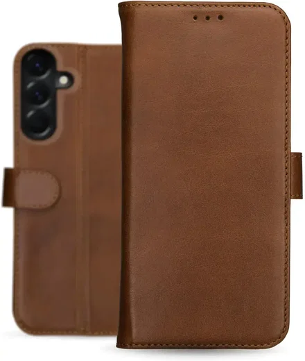 Rosso Deluxe Samsung Galaxy A56 Hoesje Echt Leer Book Case Bruin afbeelding 10