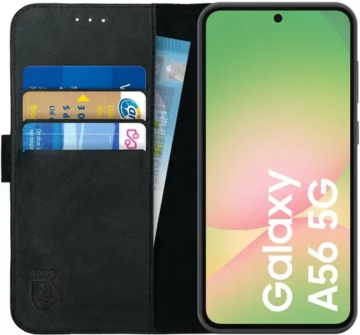 Rosso Deluxe Samsung Galaxy A56 Hoesje Echt Leer Book Case Zwart afbeelding 1