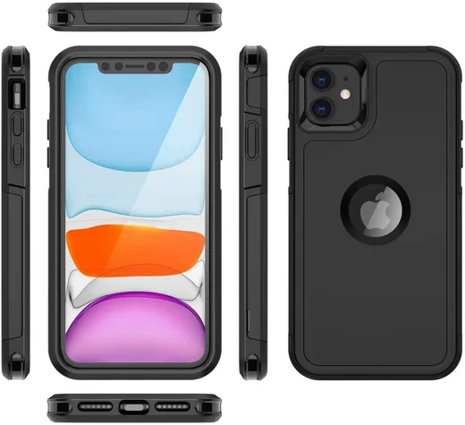 Apple iPhone 11 / XR Hoesje Dual-Layer Hybride Back Cover met MagSafe Zwart afbeelding 7