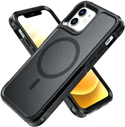 Apple iPhone 12 / 12 Pro Hoesje Dual-Layer Hybride Back Cover met MagSafe Zwart afbeelding