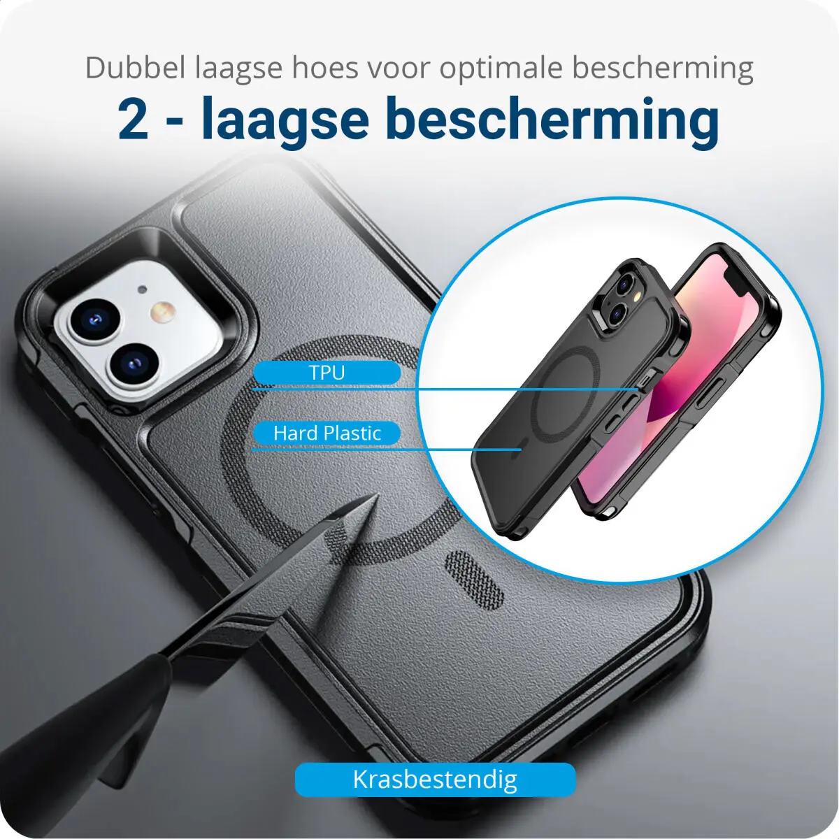 Apple iPhone 12 / 12 Pro Hoesje Dual-Layer Hybride Back Cover met MagSafe Zwart afbeelding 4
