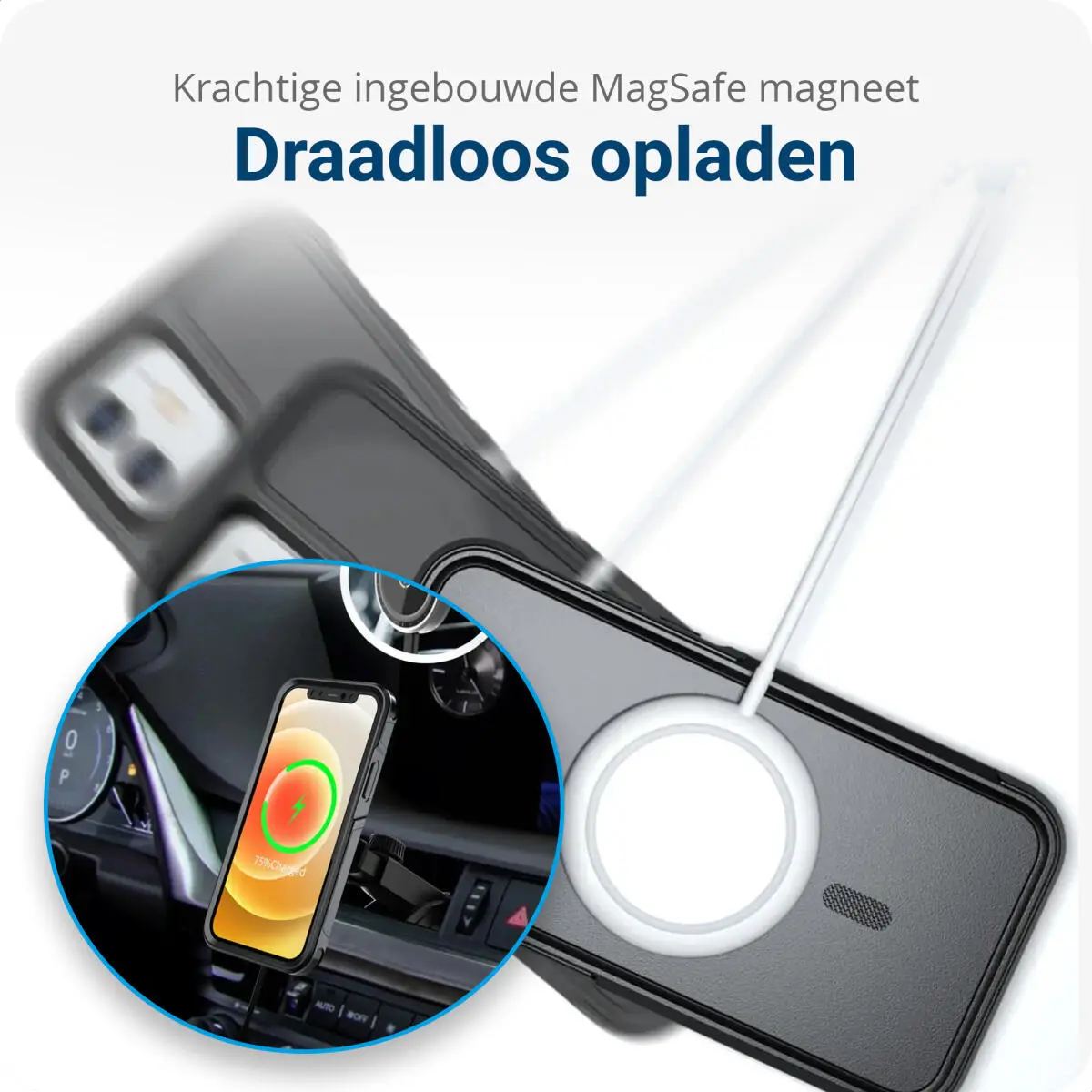 Apple iPhone 12 / 12 Pro Hoesje Dual-Layer Hybride Back Cover met MagSafe Zwart afbeelding 3