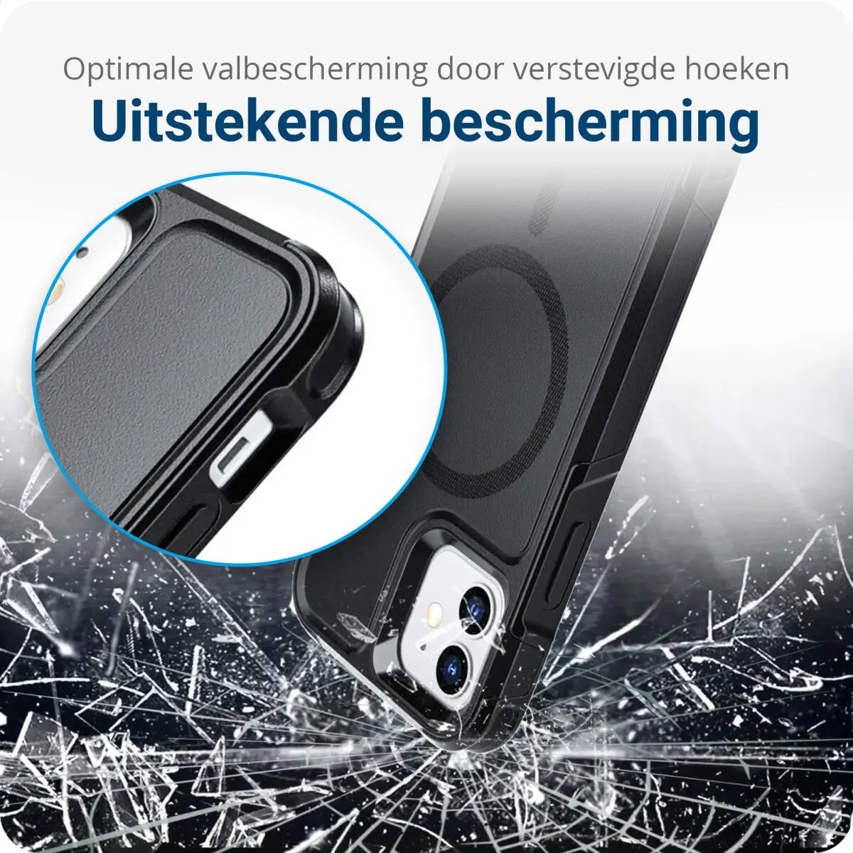 Apple iPhone 12 / 12 Pro Hoesje Dual-Layer Hybride Back Cover met MagSafe Zwart afbeelding 5