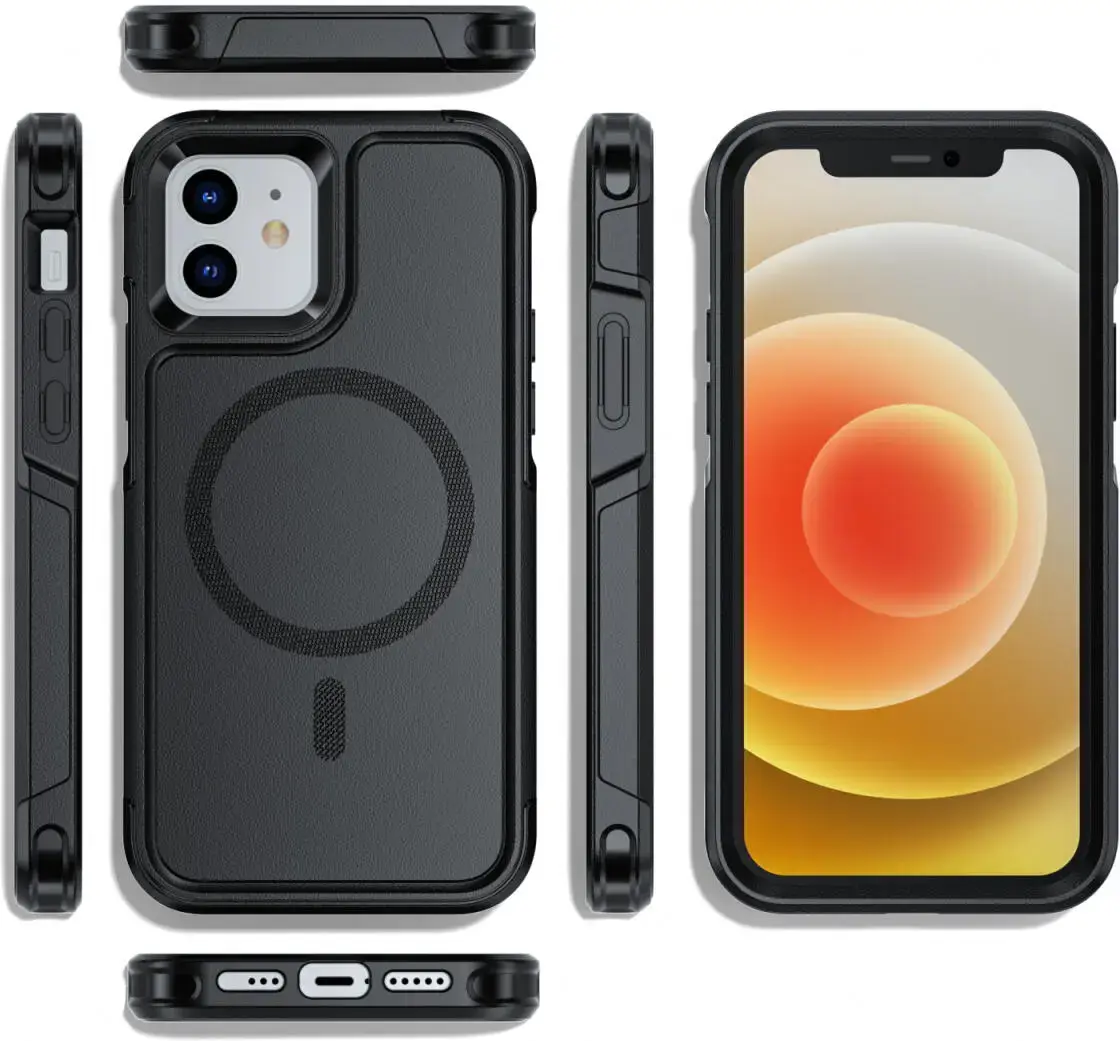 Apple iPhone 12 / 12 Pro Hoesje Dual-Layer Hybride Back Cover met MagSafe Zwart afbeelding 10