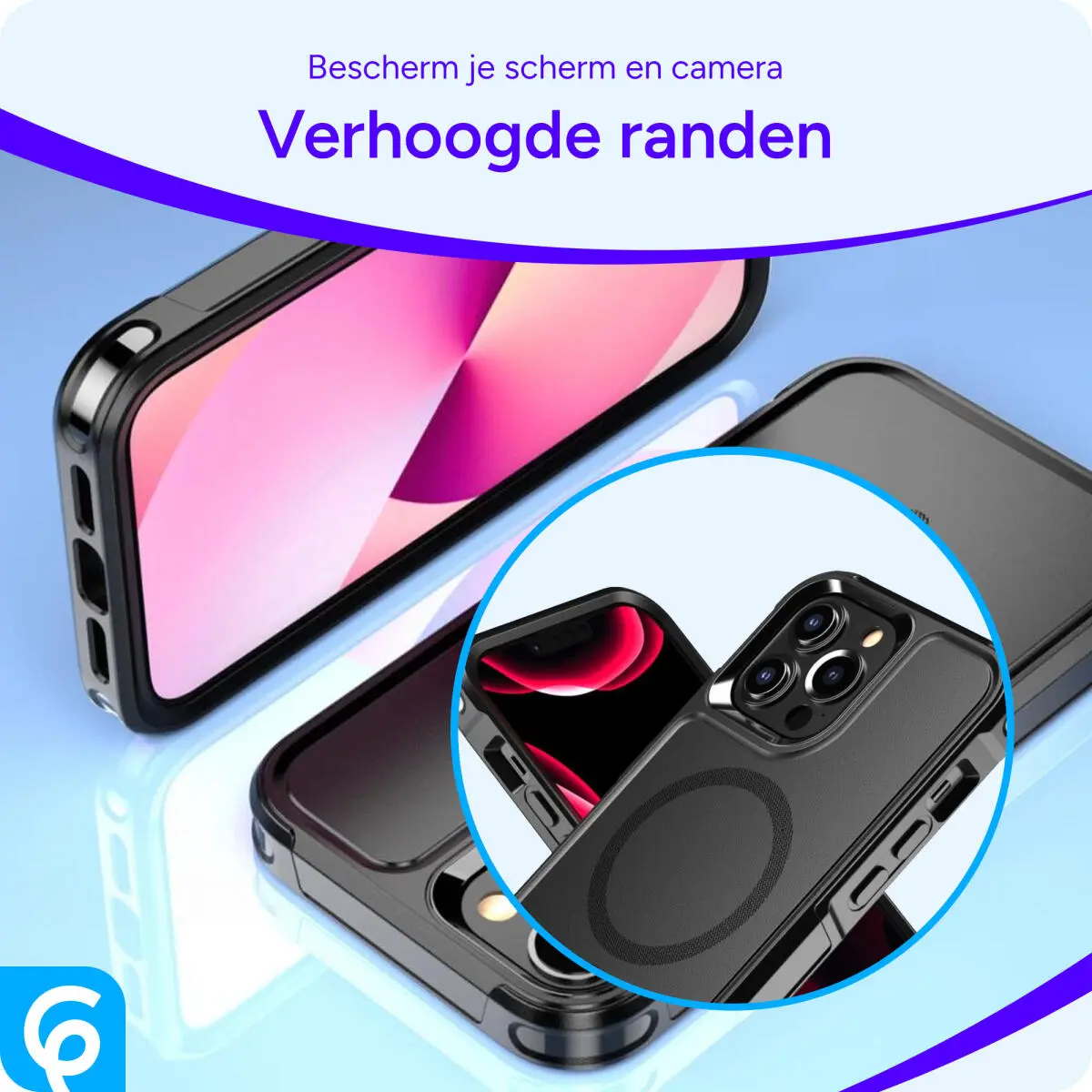 Apple iPhone 13 Pro Hoesje Dual-Layer Hybride Back Cover met MagSafe Zwart afbeelding 3