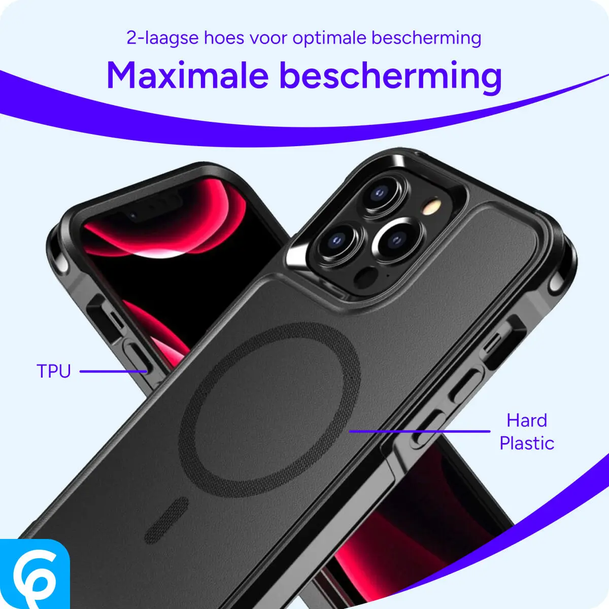 Apple iPhone 13 Pro Hoesje Dual-Layer Hybride Back Cover met MagSafe Zwart afbeelding 5