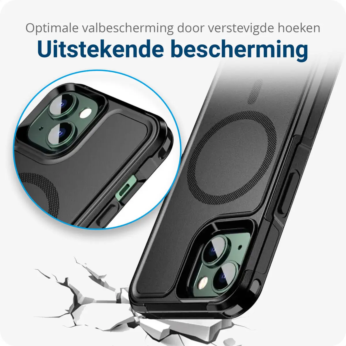 Apple iPhone 14 Hoesje Dual-Layer Hybride Back Cover met MagSafe Zwart afbeelding 2