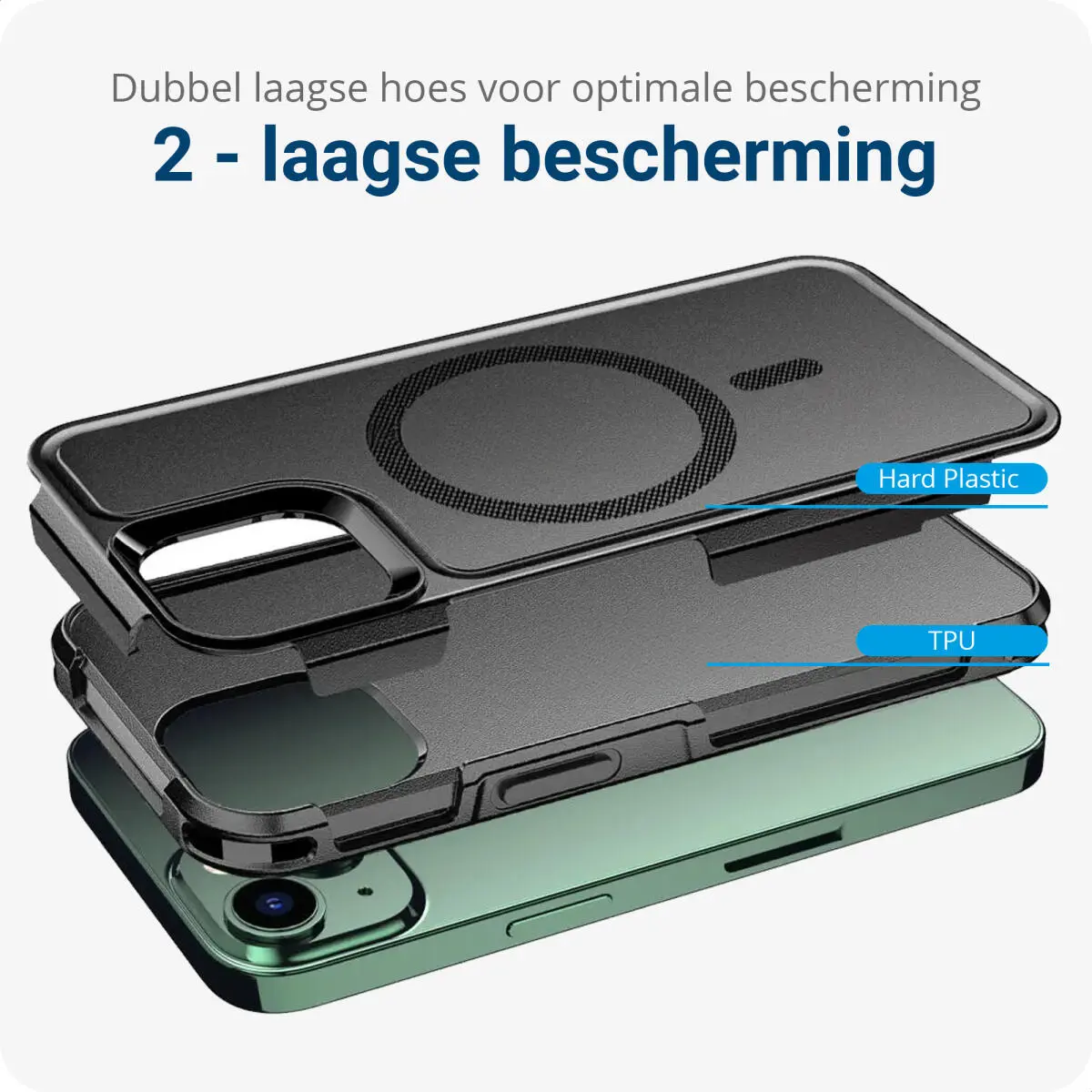 Apple iPhone 14 Pro Hoesje Dual-Layer Hybride Back Cover met MagSafe Zwart afbeelding 3