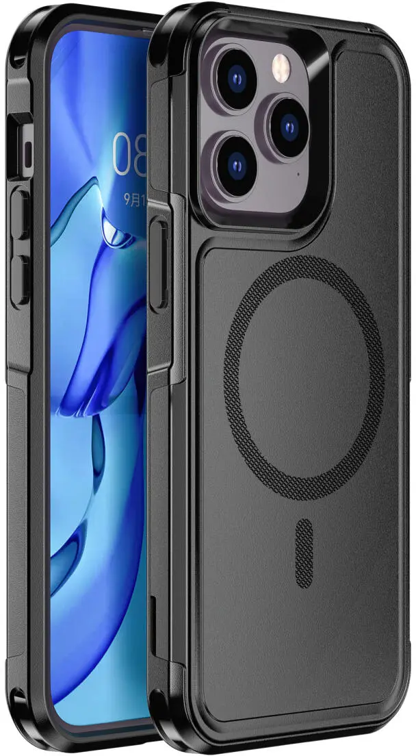 Apple iPhone 14 Pro Hoesje Dual-Layer Hybride Back Cover met MagSafe Zwart afbeelding 7