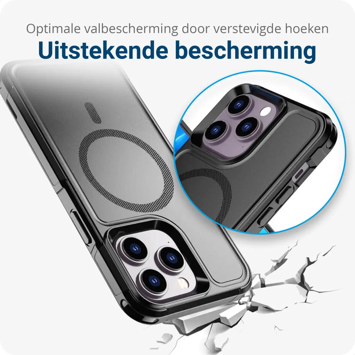 Apple iPhone 14 Pro Max Hoesje Dual-Layer Hybride Back Cover met MagSafe Zwart afbeelding 3