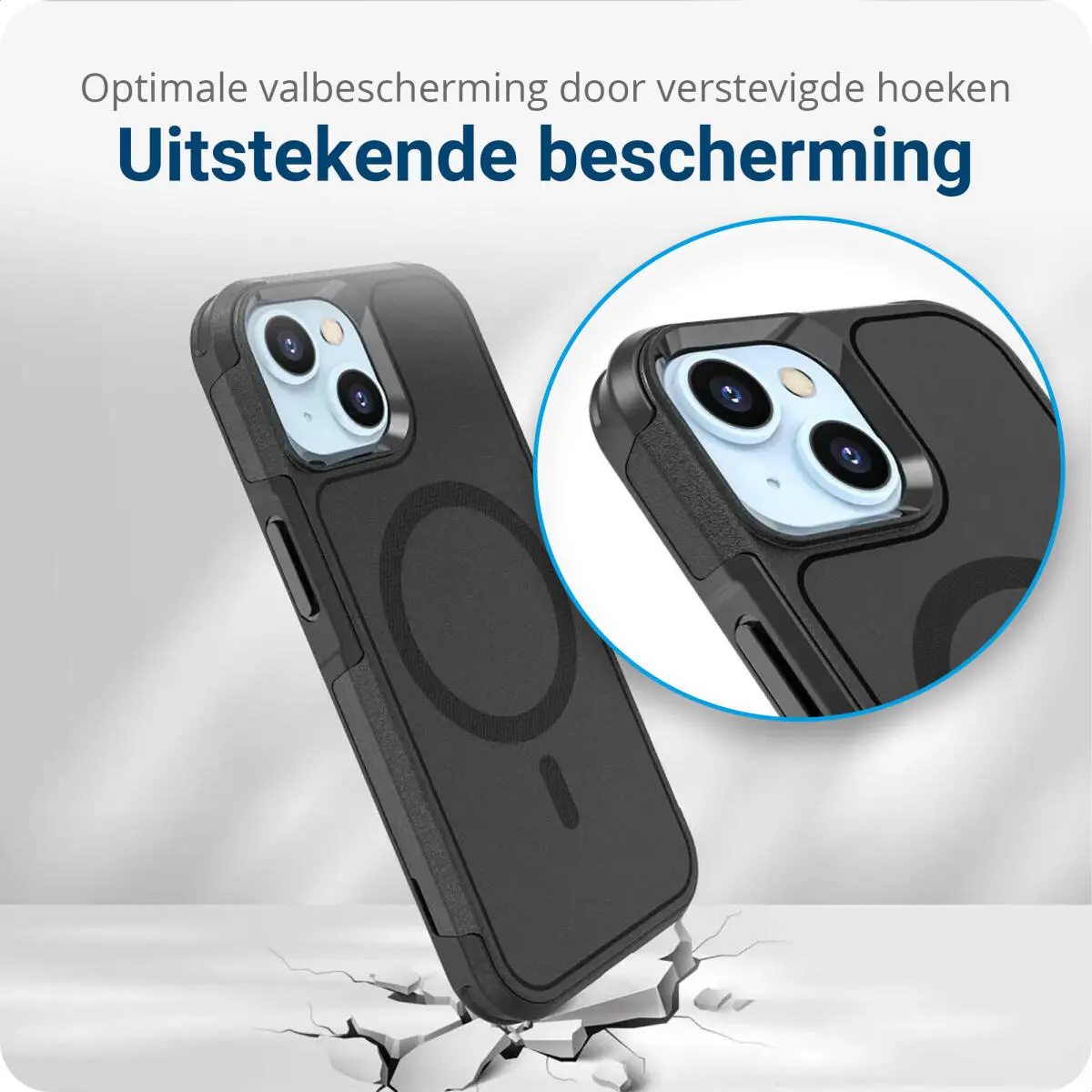 Apple iPhone 15 Hoesje Dual-Layer Hybride Back Cover met MagSafe Zwart afbeelding 3