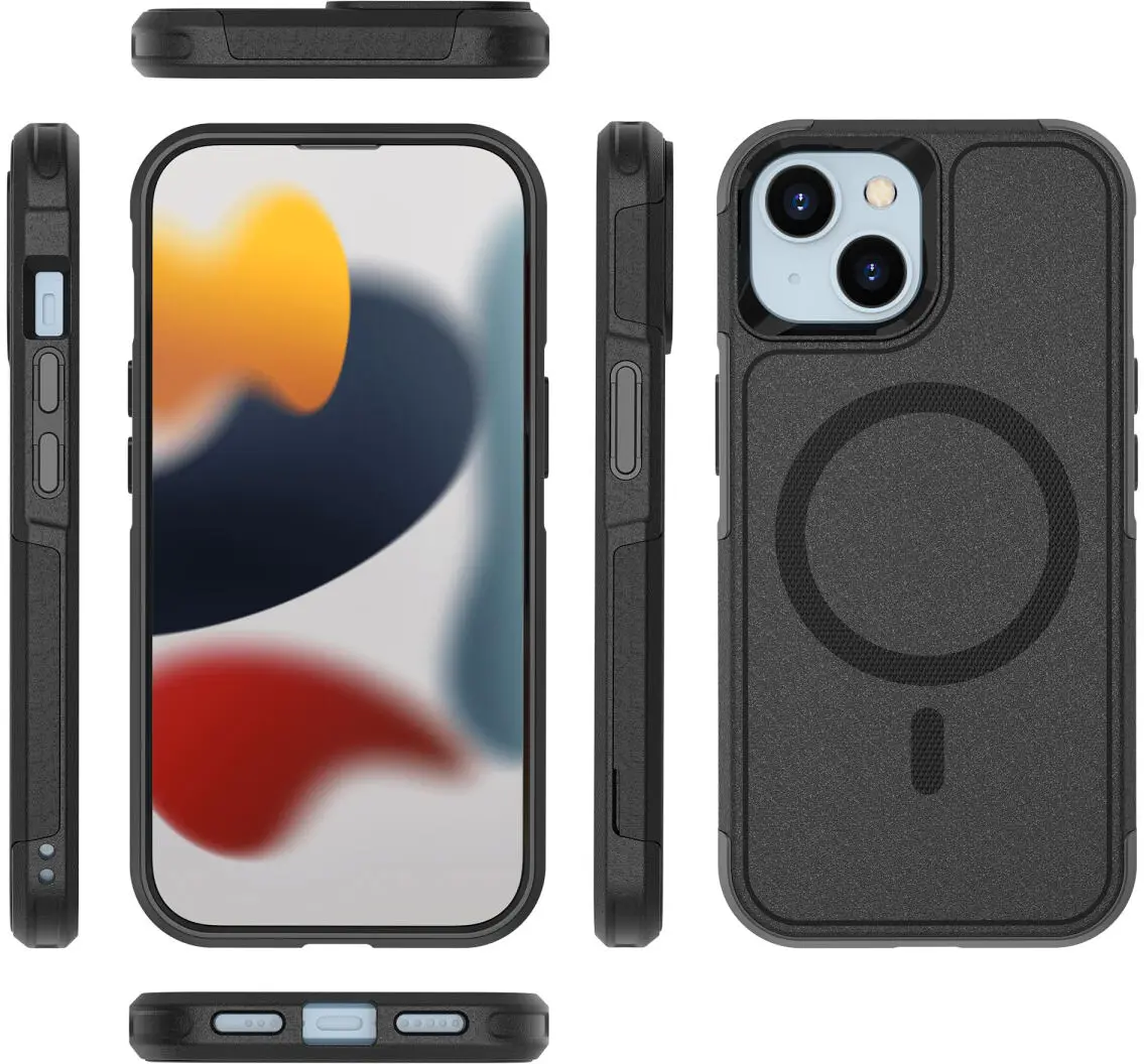 Apple iPhone 15 Hoesje Dual-Layer Hybride Back Cover met MagSafe Zwart afbeelding 12