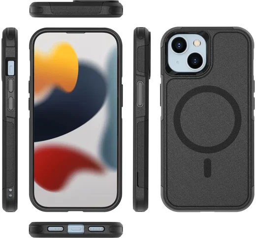 Apple iPhone 15 Hoesje Dual-Layer Hybride Back Cover met MagSafe Zwart afbeelding 12